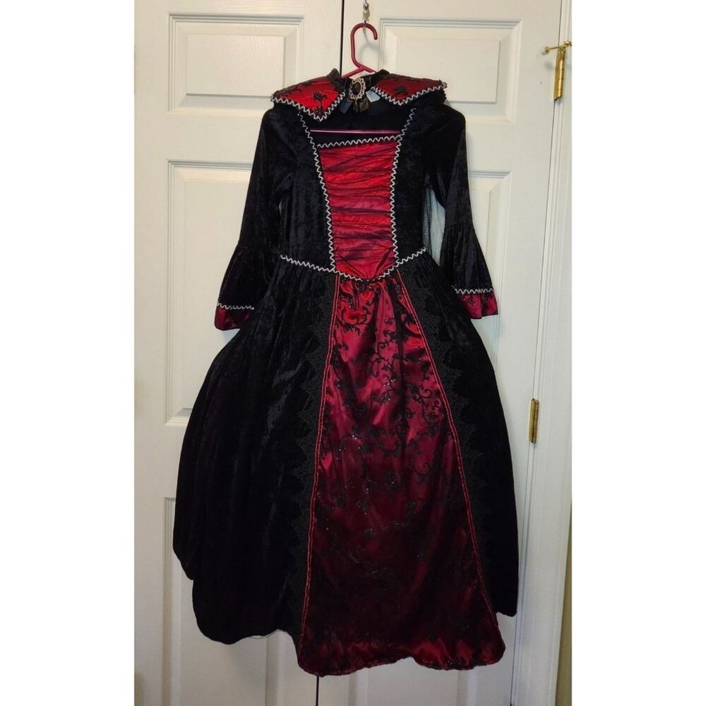 Girl Spooked Halloween Costume Hoop Skirt Red Black Gothic Renaissance S 7/8 Y